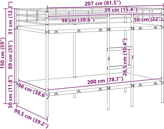 VD Home Furnishing Etagenbett aus Metall in Weiß ohne Matratze, B/T/H: 200 x 100 x 160 cm - Bild 1