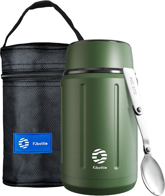 FEIJIAN Thermo-Lunchbox aus Edelstahl mit Tasche und Besteck, 1000 ml, Blau oder Grün - Bild 1