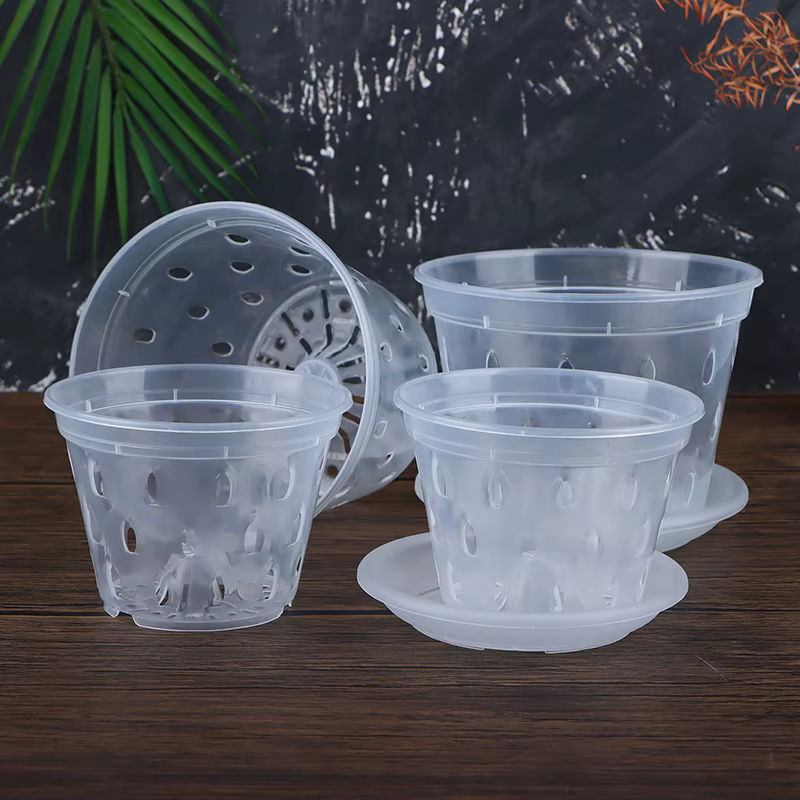 Hoeaden Transparenter Blumentopf aus Kunststoff mit Entwässerungslöchern für Orchideen und Gartenpflanzen - Bild 2