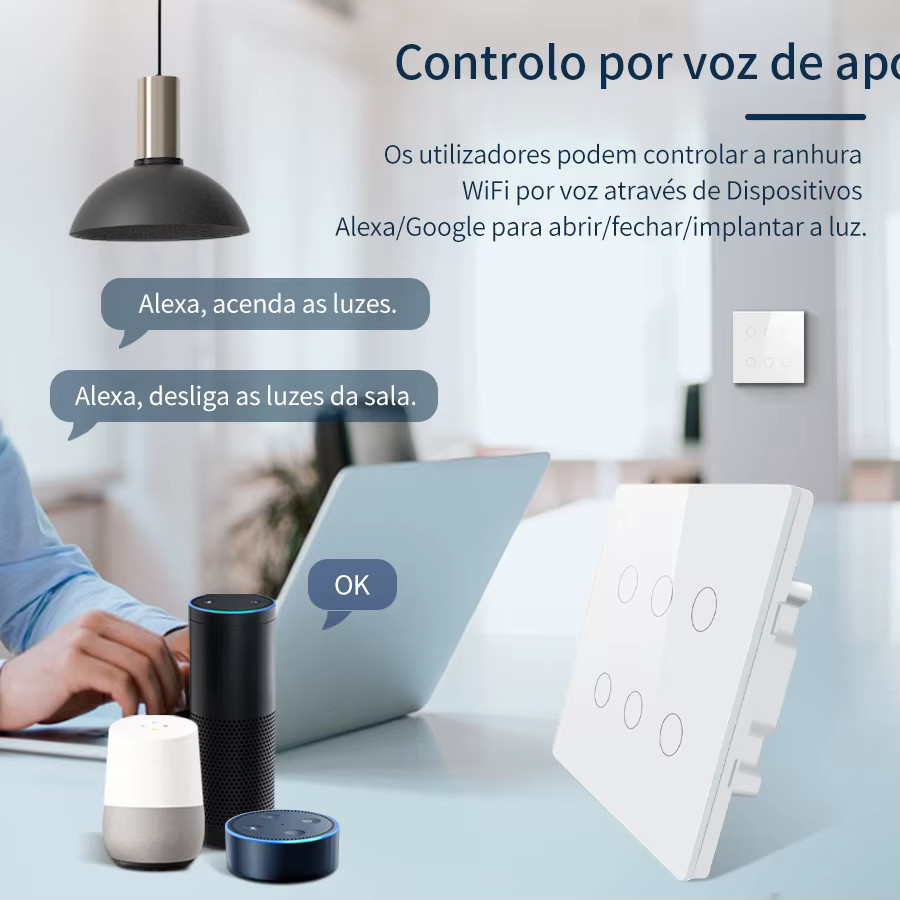 GGBEE Tuya WiFi Smart Switch 4/6-fach Touch-Panel Lichtschalter in Schwarz, App- und Sprachsteuerung kompatibel mit Amazon Alexa und Google Assistant, Brasilien Standard - Bild 2