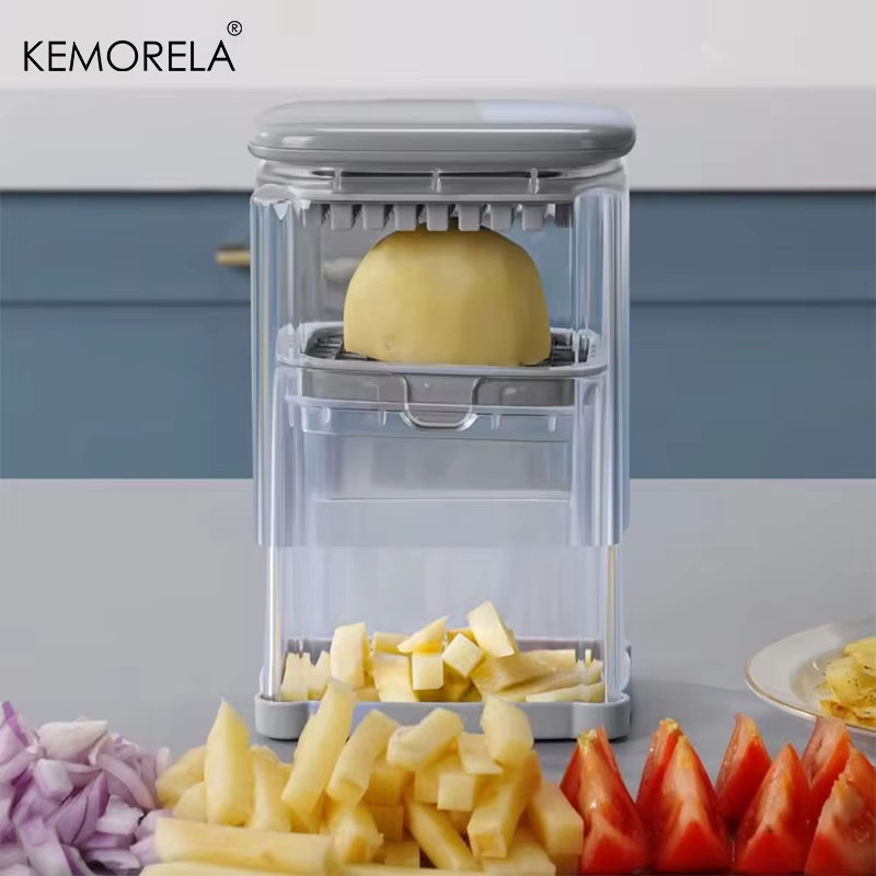KEMORELA Manueller Pommes-Frites-Schneider und Küchen-Würfelschneider mit auswechselbaren Klingen für Kartoffeln, Gurken und Zwiebeln - Bild 2