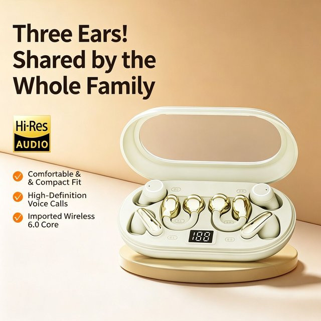 YOCUNKER 3-in-1 Bluetooth 6.0 In-Ear Kopfhörer mit starkem Bass und HiFi-Sound, Semi-In-Ear & Ohrclip Design, Weiß - Bild 1