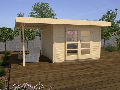 WEKA Gartenhaus 126 A Gr.1 aus Holz in Beige mit Flachdach und Vordach B/H/T: 500 x 226 x 314 cm - Bild 3
