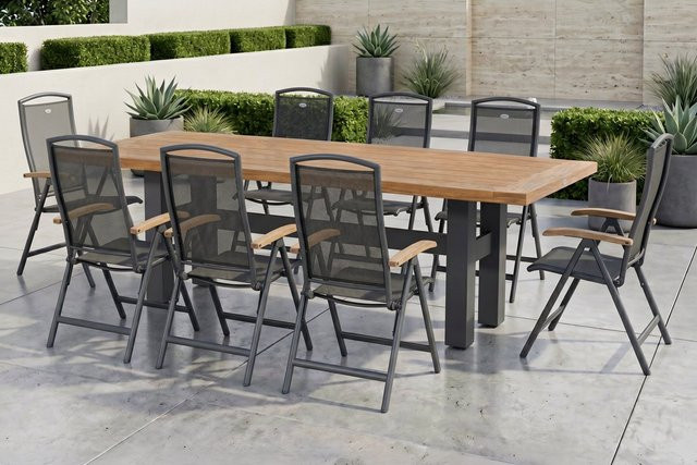 Hartman Garten-Essgruppe Yasmani/Raffaelo in Anthrazit aus Aluminium und Teakholz mit 8 Klappstühlen, B/T: 240 x 100 cm - Bild 1