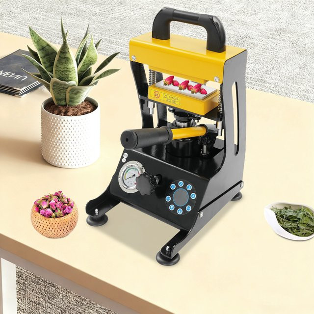 Bymaocar 10-Tonnen-Heißpressmaschine mit LCD-Anzeige und Druckanzeige, 1200W Hydraulische Manuelle Heißpresse mit Doppelten Heizplatten, Schwarz-Gelb - Bild 1
