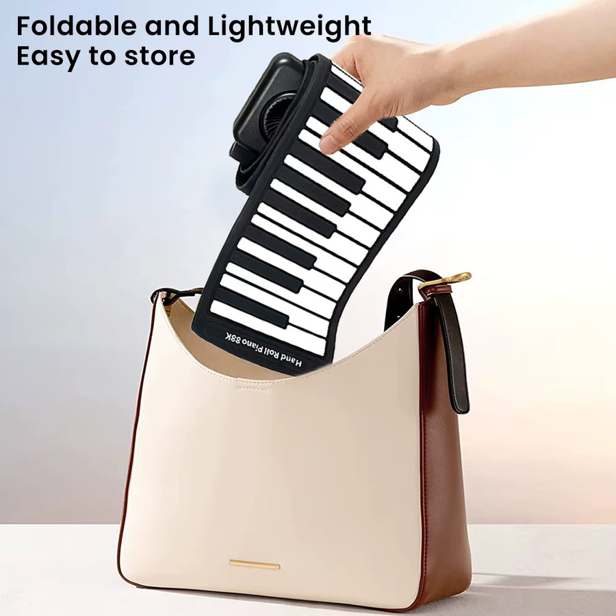 HGTUGO Silikon-Roll-Up-Klavier mit 88 Tasten, tragbare und faltbare elektronische Tastatur mit eingebautem Lautsprecher für Anfänger in Schwarz oder Weiß - Bild 3