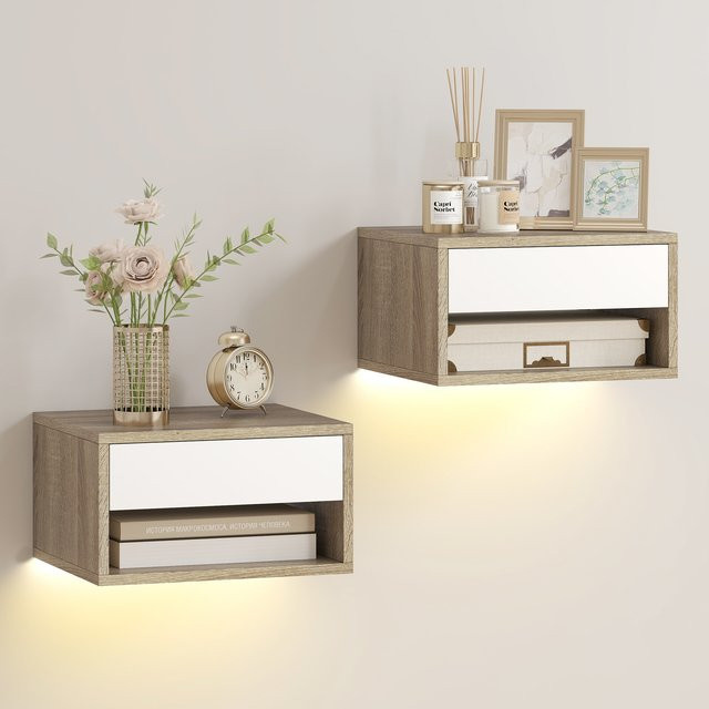 Homcom Set aus 2 schwebenden Nachttischen mit RGB LED-Beleuchtung und App-Steuerung, weiß, B: 37 cm, T: 32 cm, H: 21 cm - Bild 1
