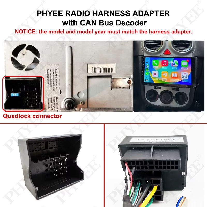 PHYEE 9-Zoll Android Panel Rahmen mit Quadlock CAN-Bus-Decoder-Kabelbaum und SWC-Retention in Schwarz für Opel Astra H, Corsa D und Antara - Bild 2