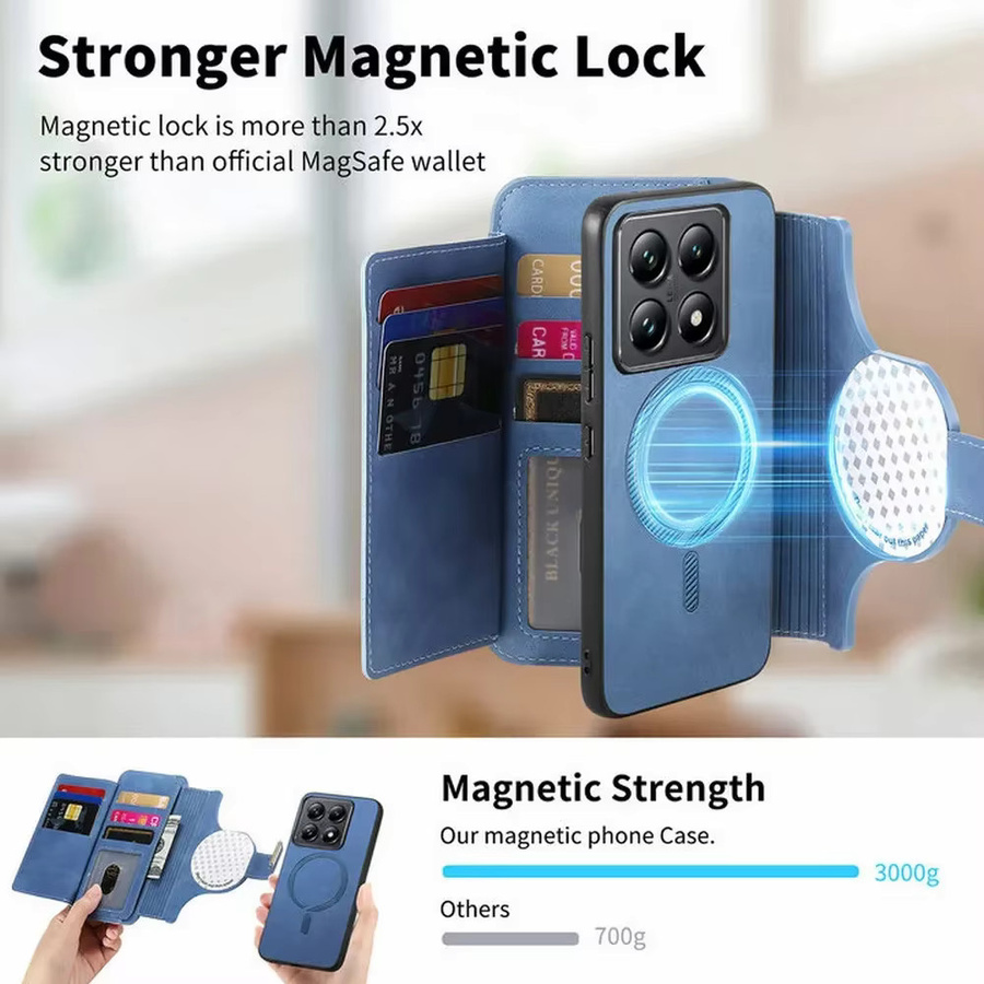 Xiaomi Leder-Brieftaschenhülle mit Reißverschluss für Redmi Note 15 14 13 Pro Plus 5G 4G und Redmi Note 13 Pro Turbo 4 mit Magnet-Cover in Braun oder Blau - Bild 2