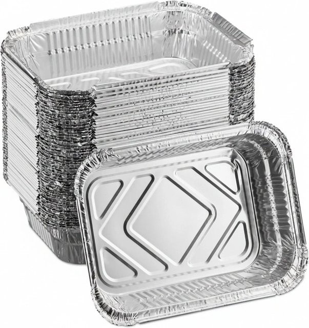Relaxdays Fettauffangschalen aus Aluminium in Silber, 50er Set, H x B x T: 4,5 x 18,5 x 13 cm - Bild 1