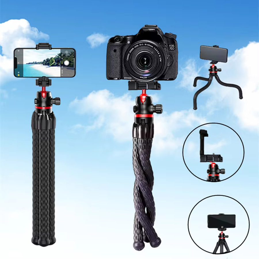 FGCLSY Flexibles Oktopus-Stativ in Schwarz für iPhone, Smartphone, Kamera und DSLR mit Telefonhalter, seitlichem Kaltschuh und 1/4 Zoll Schraube - Bild 2