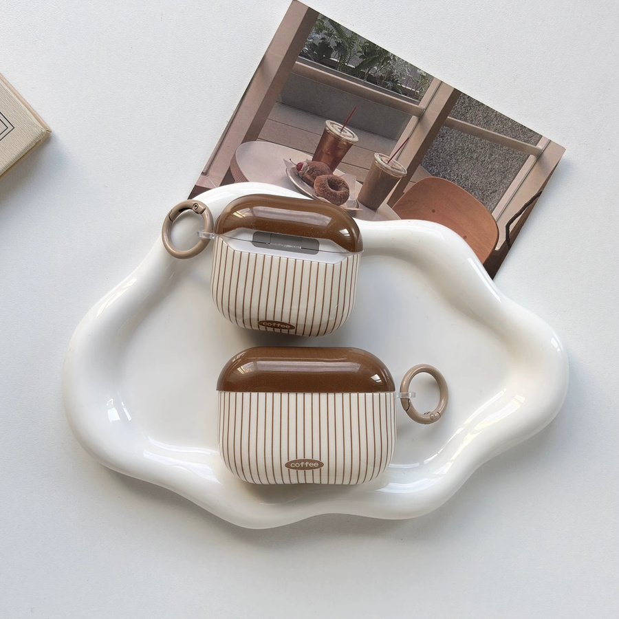 Schützende Kopfhörerhülle mit Retro-Streifenmuster in Kaffeebraun und Weiß für Apple AirPods 1 2 3 4 Pro Pro 2 und Pro 3 - Bild 2