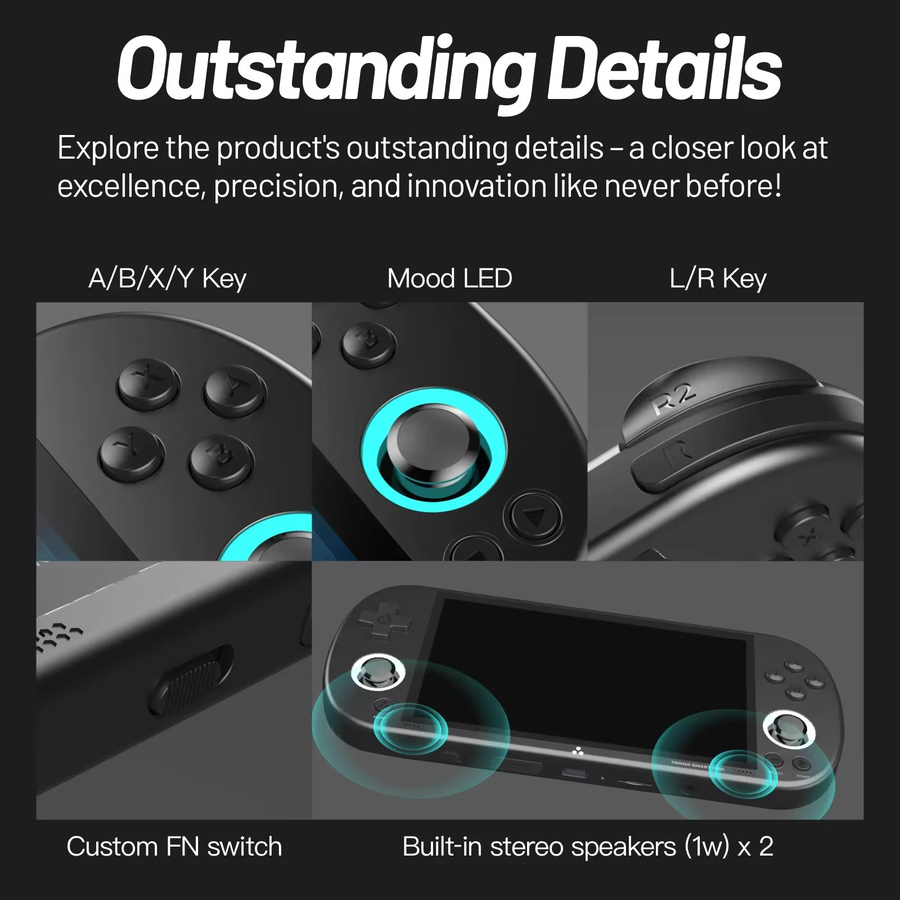 Trimui Smart Pro Handheld Spielkonsole mit 4,96 Zoll IPS Bildschirm, Linux System, Joystick und RGB Beleuchtung in Schwarz - Bild 2