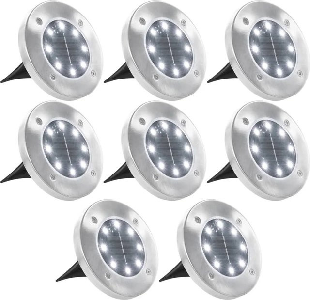 vidaXL Solar-Bodenleuchten Set 8 Stück LED Weiß mit Dämmerungssensor für Garten und Terrasse IP44 - Bild 1
