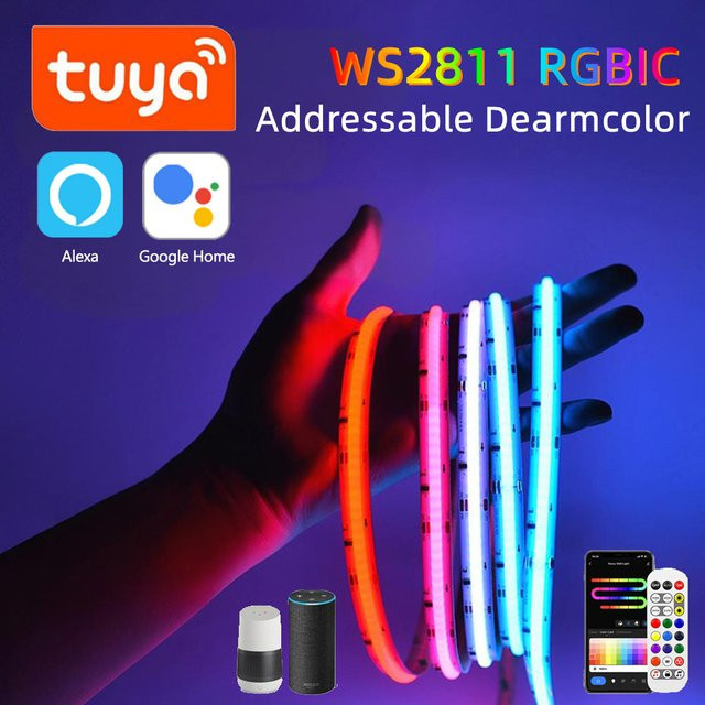 Mannanov COB RGBIC LED Streifen mit Tuya App-Steuerung, WS2811 Dreamcolor LED Band für immersive Esports Zimmer, Multicolor, 12V - Bild 1