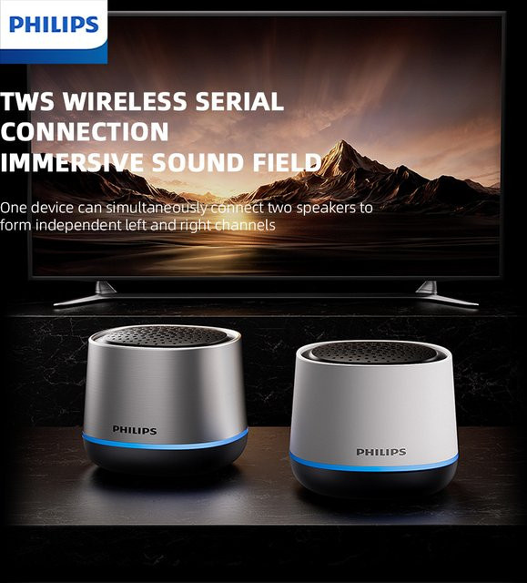 Philips TAS1009 Tragbarer kabelloser Desktop-Lautsprecher mit Bluetooth 5.3 und RGB-Subwoofer in Silber/Multicolor - Bild 1