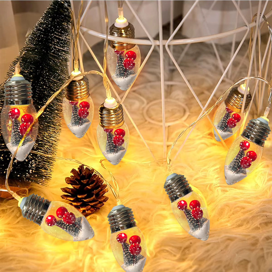 Peach Forest Weihnachtliche Schnee Globus Lichterkette mit transparenten Glaskugeln und LEDs für Innen- und Außendekoration - Bild 2