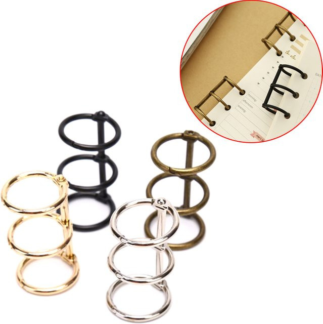 2 Stück DIY Drei-Ring-Schnallen aus Metall für Notizbücher und Scrapbooks, Farben: Silber und Schwarz - Bild 1