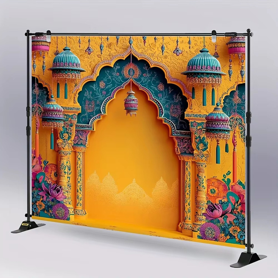 VIKAMA Indischer Hochzeits-Hintergrund mit orientalischem Design und floralen Mustern in Multicolour, B/H: 180 x 100 cm - Bild 4