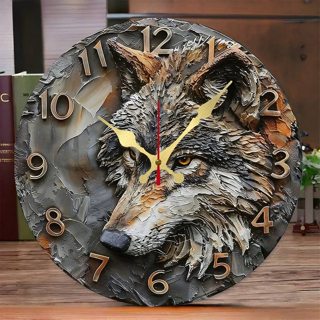 Geräuschlose runde Wanduhr aus Holz von Fox mit geometrischem Tierdesign in Multicolour, Durchmesser: 25 cm - Bild 1