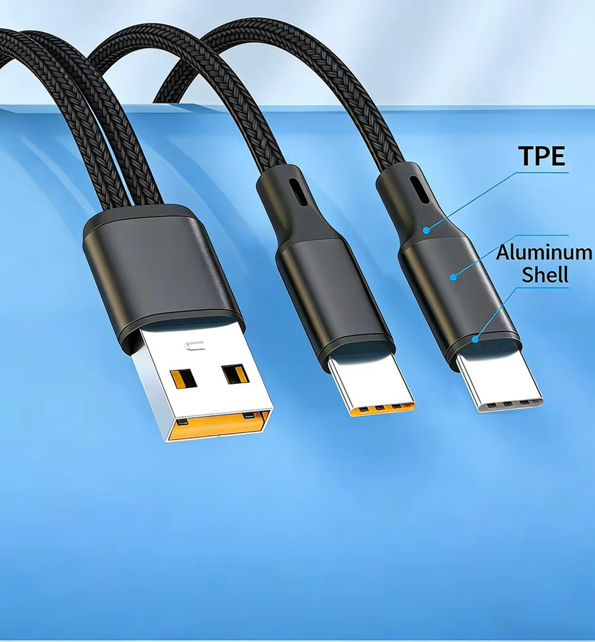 NNBILI 2-in-1 USB Typ C Schnellladekabel 66W Y-Splitter 5A für Samsung Huawei Xiaomi in Rot und Schwarz - Bild 5