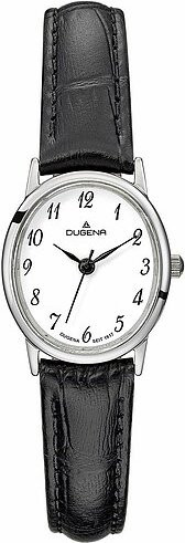 Dugena Damenuhr, Quarz, Edelstahl, Leder, Schwarz, Weiß, Oval - Bild 1