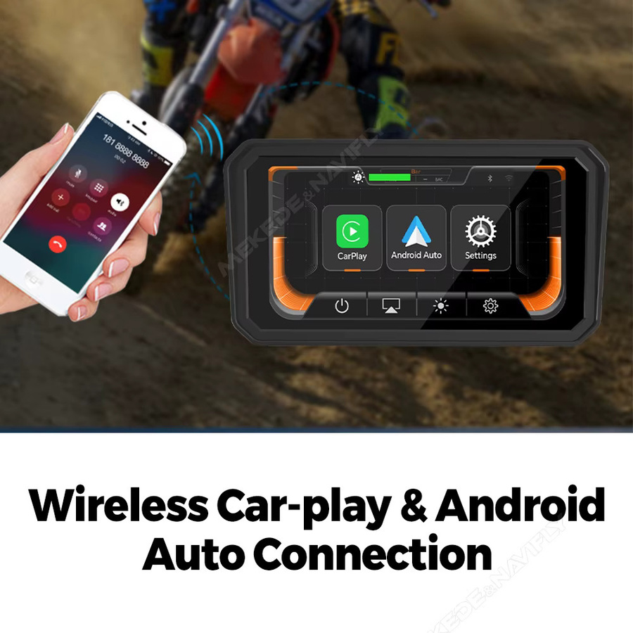 NaviFly Tragbares Motorrad-GPS-Navigationsgerät mit 6 Zoll Display, IP67 Wasserdicht, Dual Bluetooth, Wireless CarPlay und Android Auto, Schwarz - Bild 3