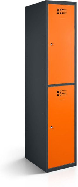 rotstahl Garderobenspind mit 2 Türen in Orange und anthrazitgrauem Korpus, B/T/H: 40 x 50 x 180 cm - Bild 1