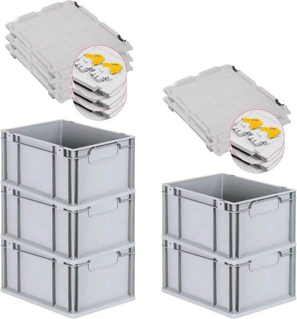 PROREGAL Spar Set 5x Eurobox Nextgen Economy mit Scharnierdeckel und gelben Schiebeschnappverschlüssen, Grau/Gelb, H x B x T: 22 x 30 x 40 cm - Bild 1