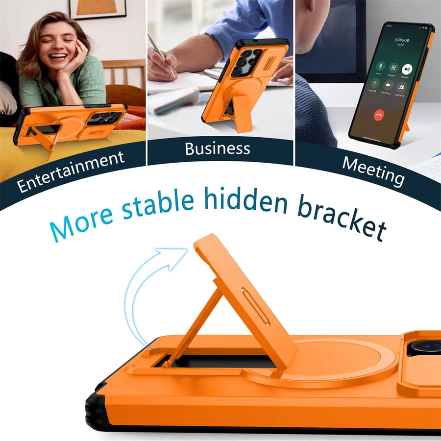 Xeber Armor Funda Magnetische Handyhülle mit Schiebeobjektivschutz für Samsung S26 Ultra S25 S24 S23 Plus A17 A56 in Orange und Purple - Bild 6