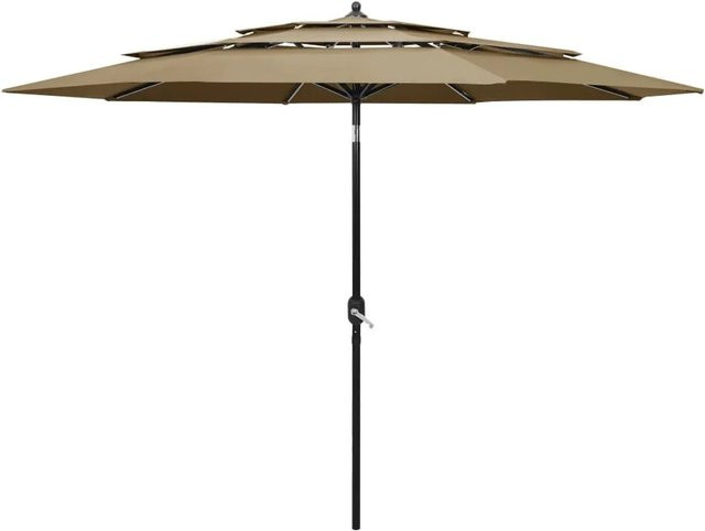 furnicato Sonnenschirm mit Aluminium-Mast in Taupe, 3-lagig, Durchmesser: 300 cm - Bild 1