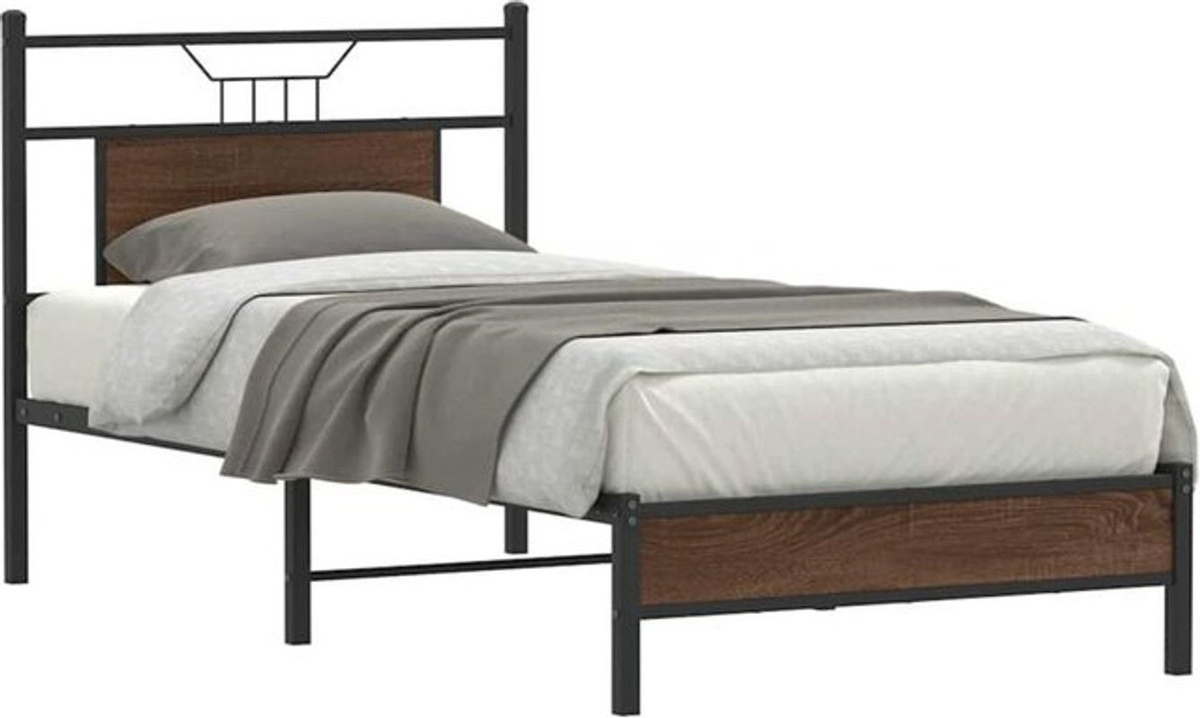 Vidaxl Einzelbett Bettgestell aus Holzwerkstoff und Stahl in Braun, B: 75 cm, L: 190 cm - Bild 1