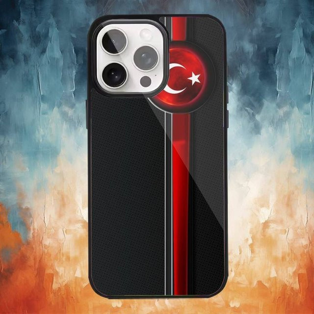 Handyhülle mit Nationaler Truthahn Flagge für Apple iPhone 12 bis 17 Pro Max Plus, Magnetische MagSafe Kompatible Abdeckung mit Spiegel-Funktion, Schwarz - Bild 1
