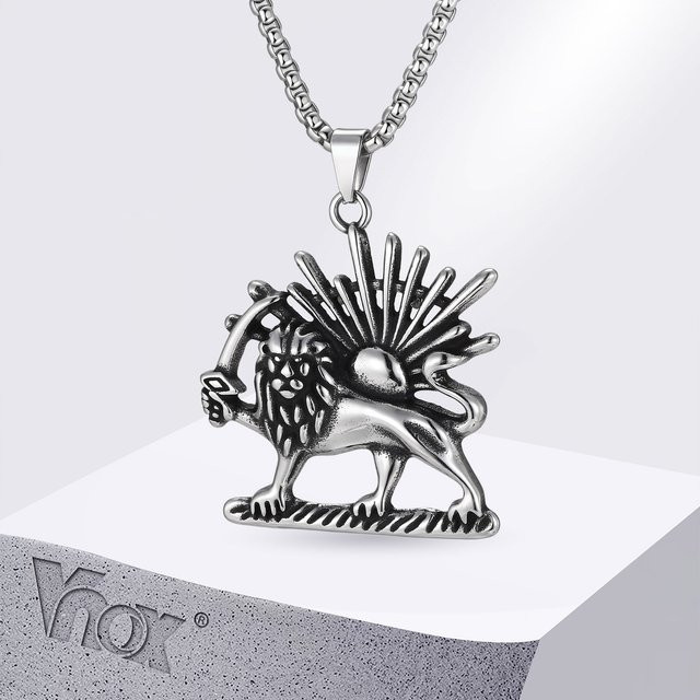 VNOX Halskette, Edelstahl, Silber, Herren, Persische Shir Khorshid Löwen-Sonne - Bild 1