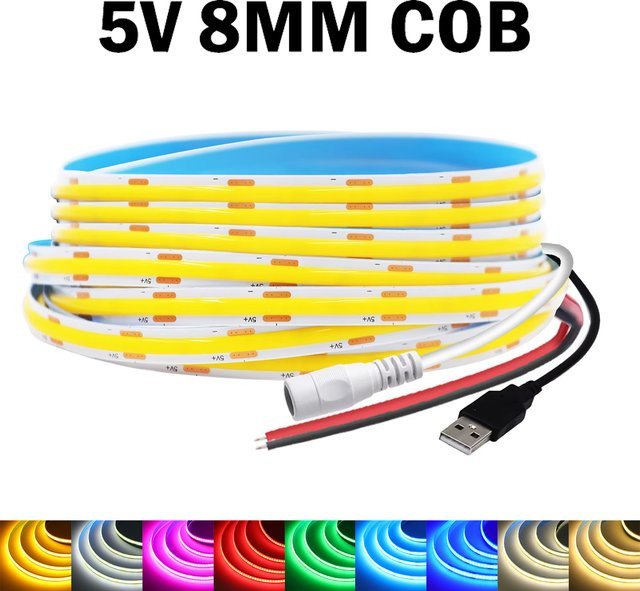 XUNATA COB LED-Streifenlicht USB 5V, weißes flexibles LED-Band mit 320 LEDs für TV-Hintergrundbeleuchtung und Schrankbeleuchtung - Bild 1