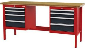 STIER Werkbank mit 8 Schubladen in Rot und Grau, B/T/H: 200 x 60 x 96 cm - Bild 1
