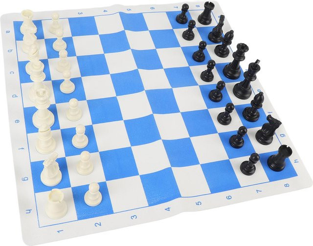Fishine Internationales Schachspiel, Schachfiguren aus Kunststoff, PU-Leder Gitterbrett, Blau, Weiß - Bild 1
