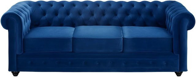 Vente-unique Chesterfield Sofa aus Samt in Königsblau mit 205 cm Breite - Bild 1