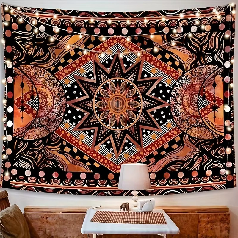 VIKAMA Wandteppich mit geometrischem Sonnen- und Mandala-Design in Multicolour, Boho Ethnische Wanddekoration aus Polyester, Breite: 60 cm, Höhe: 40 cm - Bild 3
