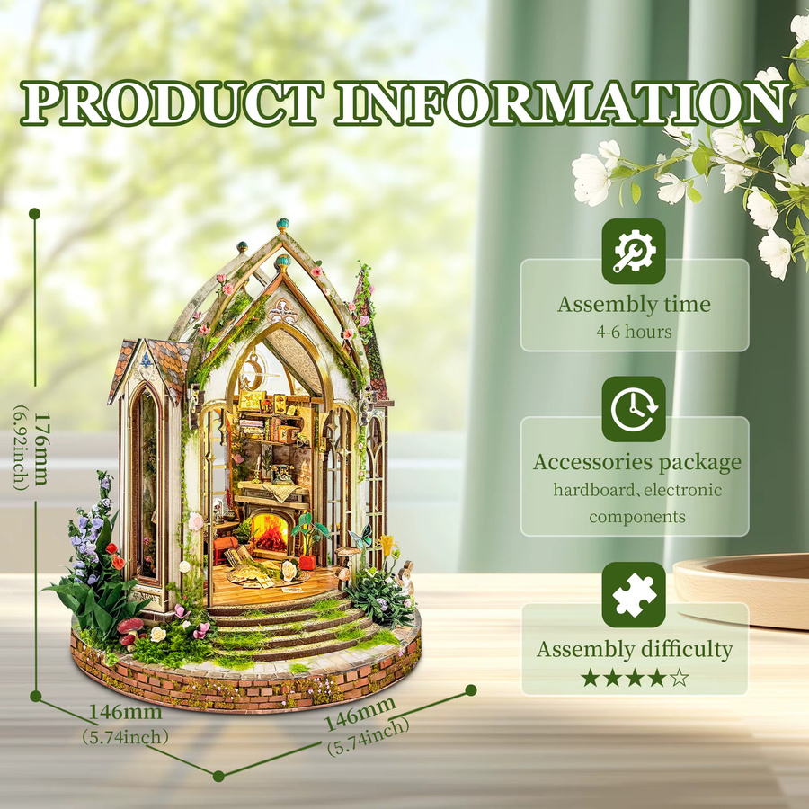 ELEVEN-CUTE DIY Holz Dreamland Floral Studio Buch Nook Regal Einsatz Kit Miniatur Modell Bausatz mit Licht - Bild 3