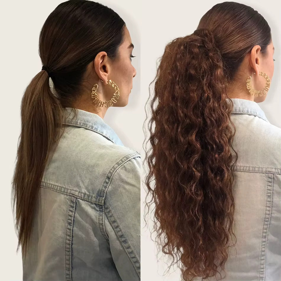 GAEINO Wasserwellen Clip-in-Pferdeschwanzverlängerungen, Echthaar, Damen, 100 g und 120 g - Bild 5