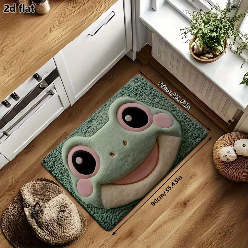 VIKAMA Teppich mit Frosch-Motiv in Grün für Esszimmer und Flur, rechteckig - Bild 3