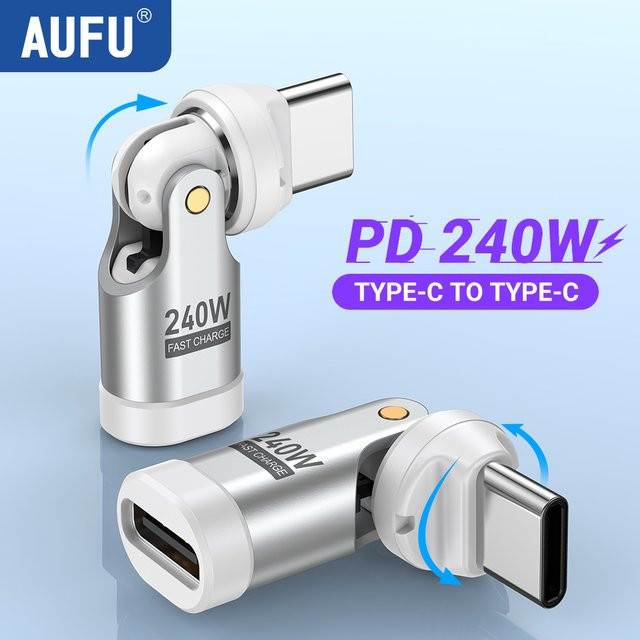 AUFU 240W USB-C zu Typ-C OTG-Adapter 540 Grad drehbar mit 5A Schnellladung als Stecker-zu-Buchse-Konverter für iPhone 16, MacBook und Samsung Laptop - Bild 1