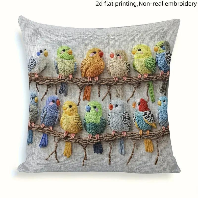 Dekorative Kissenhülle mit buntem Papagei-Motiv von Linda Home Decoration, weißer Plüschbezug, 45 x 45 cm - Bild 3
