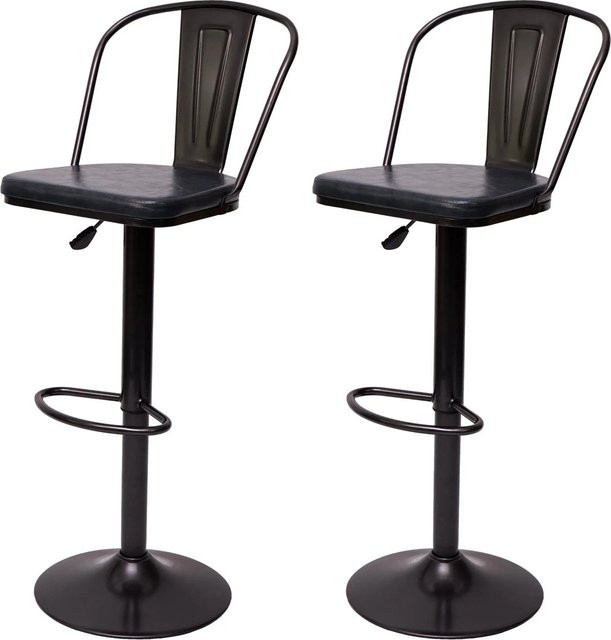 PROREGAL 2er-Set Barhocker im Industrial Design mit Lehne, höhenverstellbar und drehbar, Grau, Kunstleder und Stahl - Bild 1