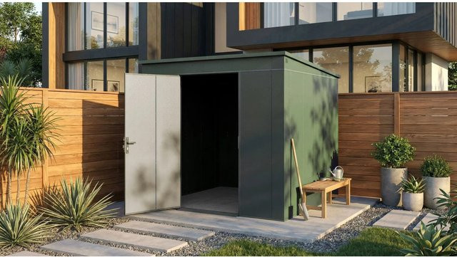 Weka Metall-Gerätehaus Gary aus Stahlblech in Grün, B/T: 242 x 248 cm - Bild 1