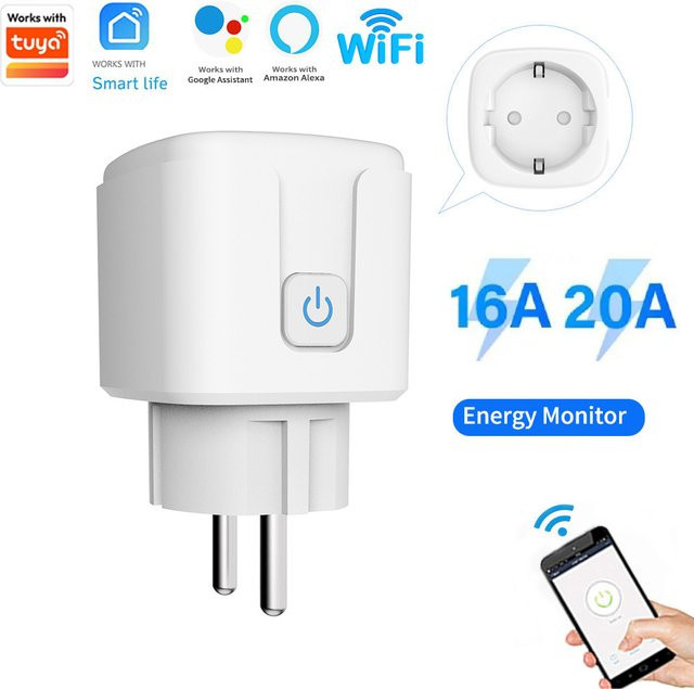 Szaoju Intelligente Steckdose mit Stromüberwachung und Zeitschaltuhr, WLAN Smart Plug mit Sprachsteuerung, kompatibel mit Tuya App, Alexa und Google, Farbe: Weiß - Bild 1
