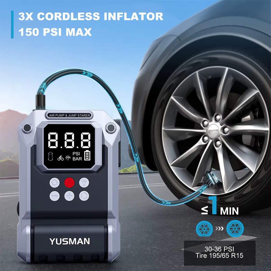 YUSMAN 4-in-1 Notfallstarter in Schwarz mit 26800mAh, 5000A Spitzenstrom, 150PSI Luftkompressor und Powerbank für 12V-Fahrzeuge - Bild 3