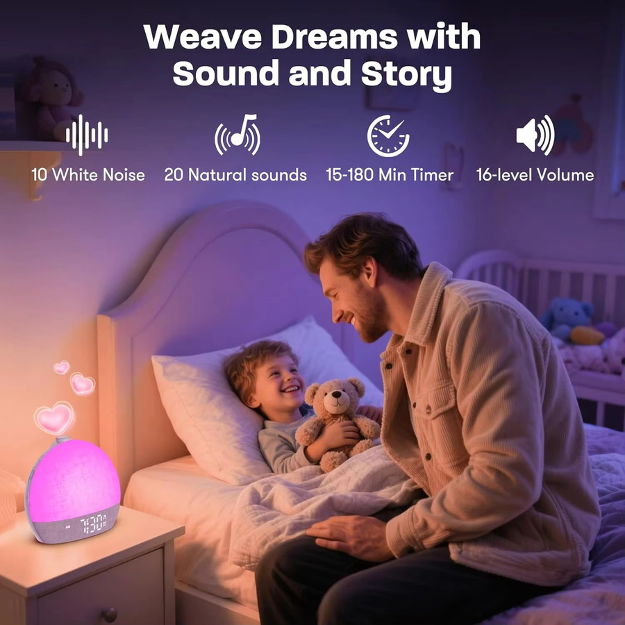 Leclstar Wake Up Lights Sonnenaufgangswecker mit dimmbarer Nachtlicht-Funktion, weißem Rauschen und 30 beruhigenden Geräuschen in Weiß - Bild 5