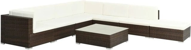 vidaXL 8-tlg Garten-Lounge-Set Modell 7 aus Poly Rattan in Braun mit Auflagen und Couchtisch - Bild 1